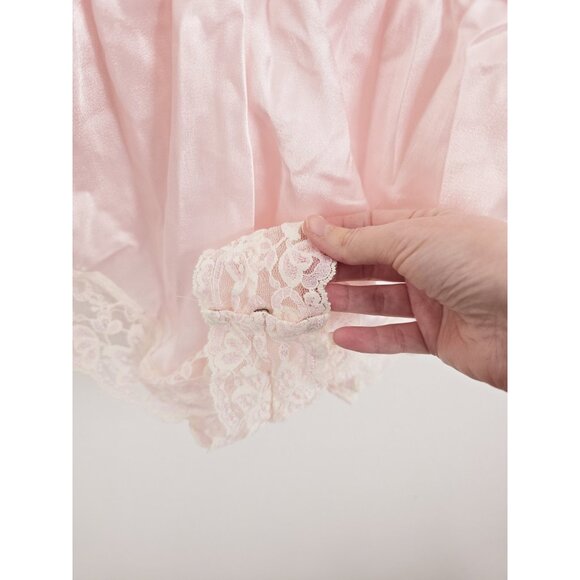 Vintage Teddy Lingerie Silky Satin Lace Pink Ms Leslee V-Neck Bodysuit L Large - Picture 5 of 9